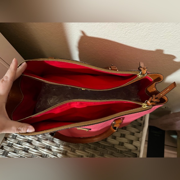 Dooney & Bourke Pink Pebbled Leather Double Zip Satchel Purse - Picture 7 of 16